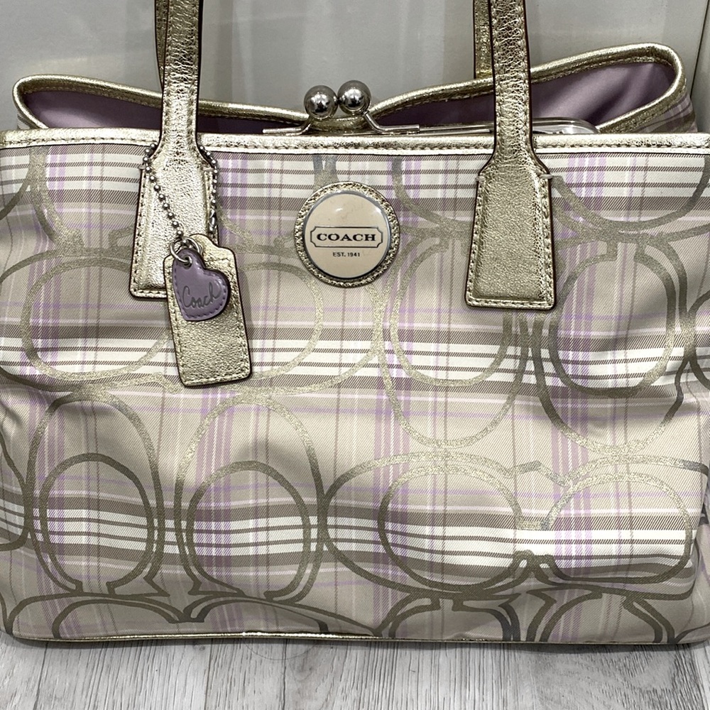 Coach F17213 Signatures Stripped Tartan Plaid Carryon/Shoulder bag